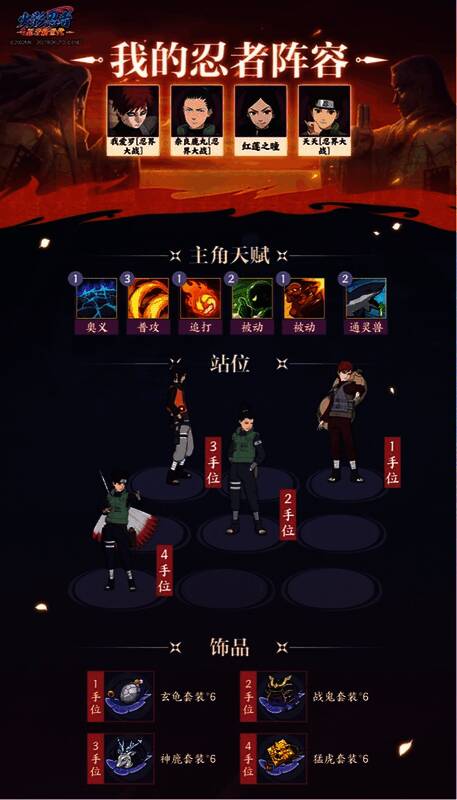 推荐阵容之一：我爱罗+天天+奈良鹿丸+红莲之瞳