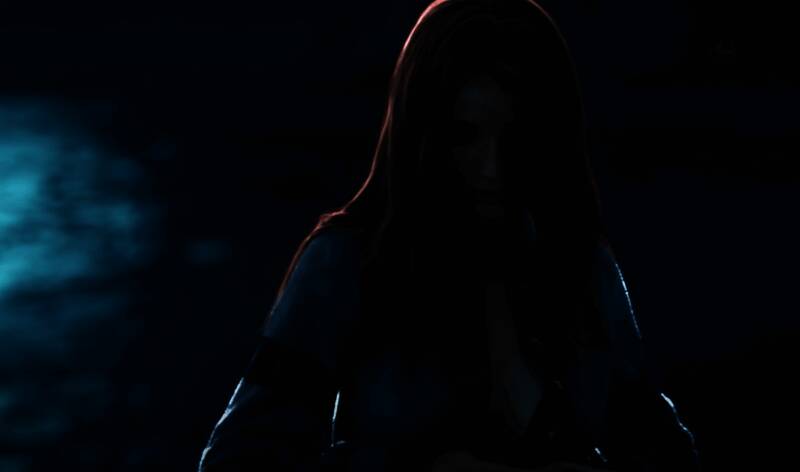 《巫师3》游戏画面展示阴郁氛围下的角色互动场景