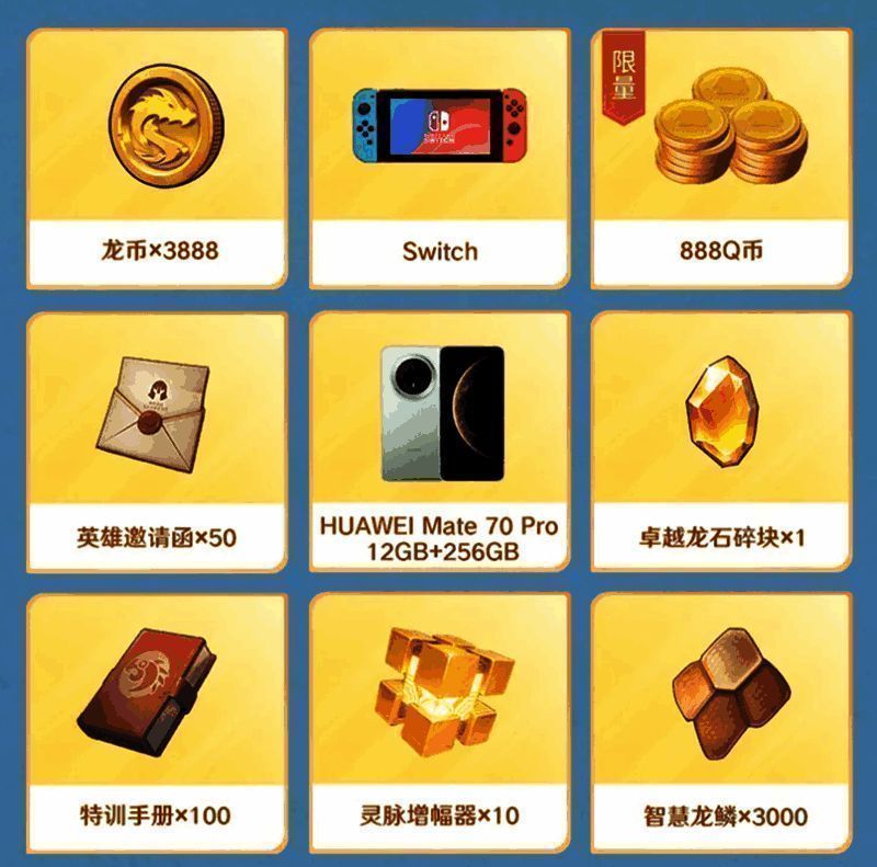 任务系统抽奖界面，展示华为Mate70 Pro、Switch等实物奖品选项