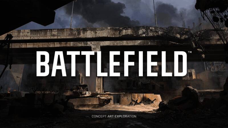 战地6宣传图，展示游戏标志与背景战场场景