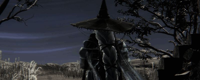 隐士在战斗中施展魔法技能，身披斗篷手持法杖，背景为黑夜战场