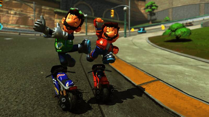 《马里奥赛车：世界》实体盒装封面展示，背景为赛道与角色群像