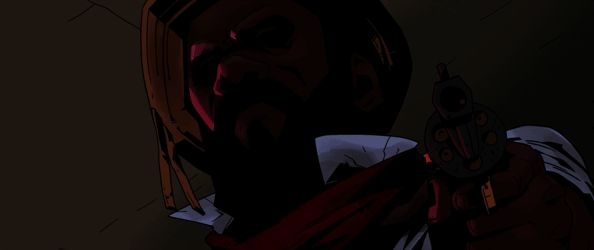 主角帕杰乌手持武器站在废墟中，身后是燃烧的城市与扭曲的时间之钟