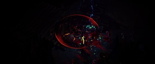 战斗场景截图，敌人从四面八方涌来，主角使用技能进行范围攻击