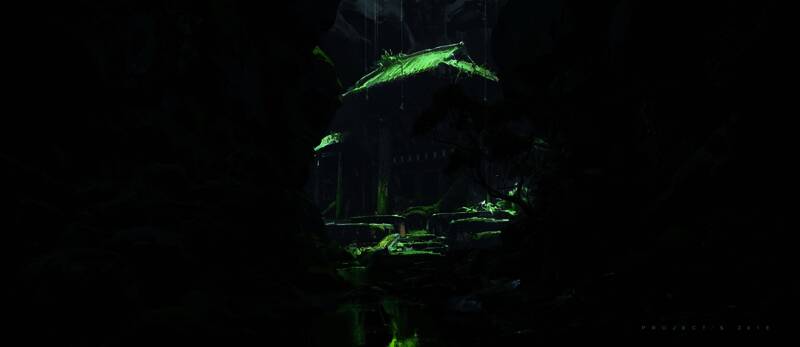 场景灯光与色彩测试图，模拟夜晚狮驼岭的诡异气氛