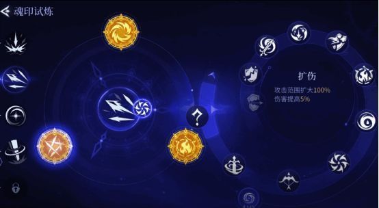 输出系魂印搭配示意图，左侧为初始魂印选择，右侧为进阶后搭配方案