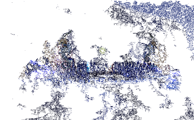 云汐宫全景展示，建筑群悬浮于水中，光影交错