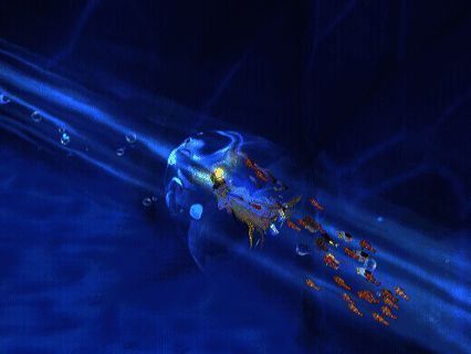 洋流通道演示动画，角色被水流快速传送至目的地