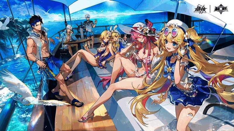 《晶核》二周年夏日时装「逐浪盛夏」展示图，角色身穿清凉泳装造型