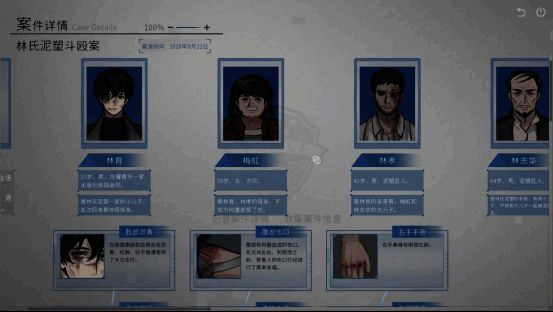 玩家正在操作电脑界面，屏幕上显示着各种物证照片与分析结果