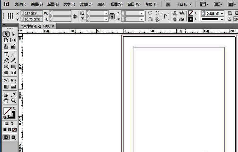 InDesign界面展示，左侧为工具栏，中间为新建文本框及输入的示例文字