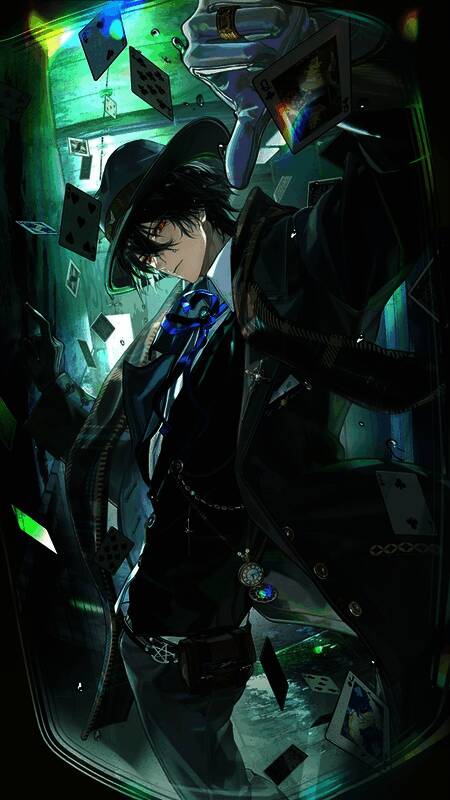 艾因SSR画灵坠时伪生立绘展示，手持武器，背景呈现神秘光影特效