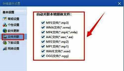 文件关联设置界面，可勾选多种媒体格式