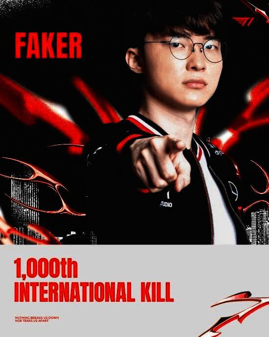 Faker激动庆祝画面，背景显示泉水击杀特效