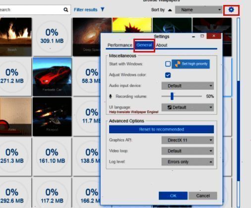 设置页面中的General选项卡，包含多个基础设置选项