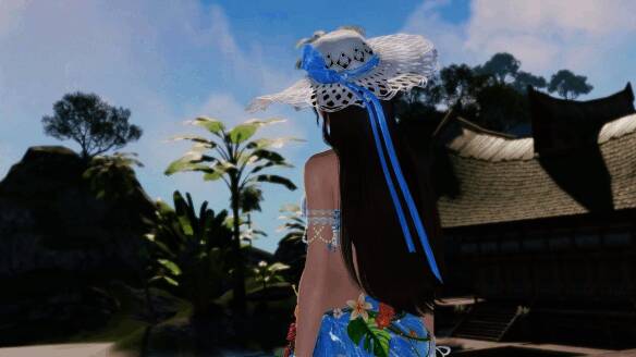 吾爱・云间海头饰展示，白色草编帽搭配蓝色蝴蝶结，尽显海边风情