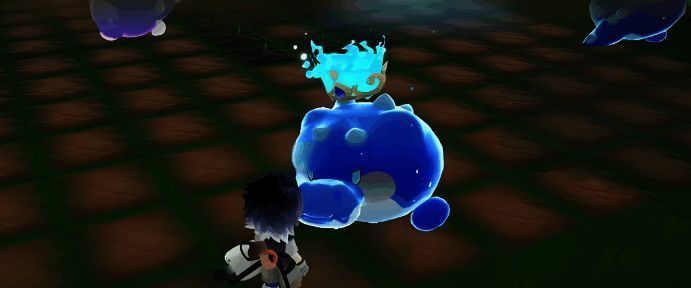 玩家操控角色与潮潮鳄对战，地形利用与走位展示