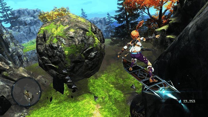 新加入的玛那滑行竞速模式，角色高速穿梭于空中轨道