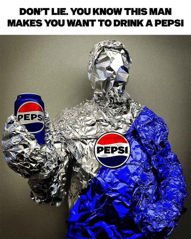 百事官方发布的锡纸版百事侠形象，复古风格十足