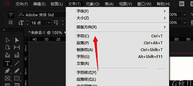 字符面板中展示旋转设置选项