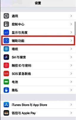 手机设置界面展示，屏幕显示辅助功能选项被选中
