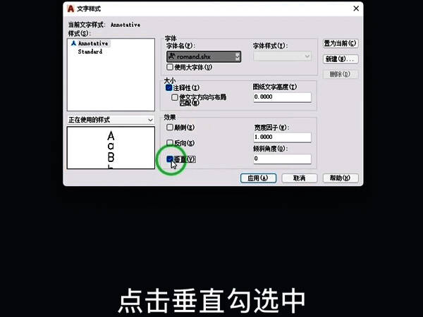 CAD绘图界面文字竖排效果展示截图，文字呈垂直排列状态
