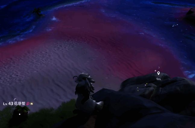 夜晚形态的粉色羞羞獭与沙滩宠物，画面柔和梦幻