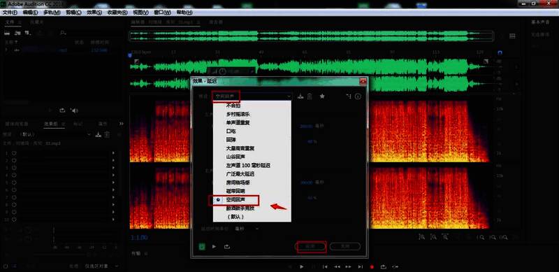 延迟设置窗口界面，空间回声预设已选中，参数清晰可见