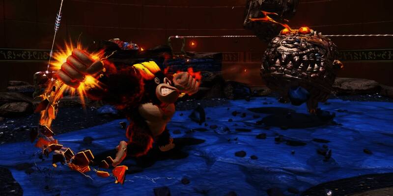 咚奇刚在丛林中跳跃，地面因体素技术呈现破碎动态效果