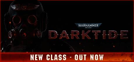 游戏中四名角色在废墟城市中围攻巨型怪物，画面充满战锤40K风格特效