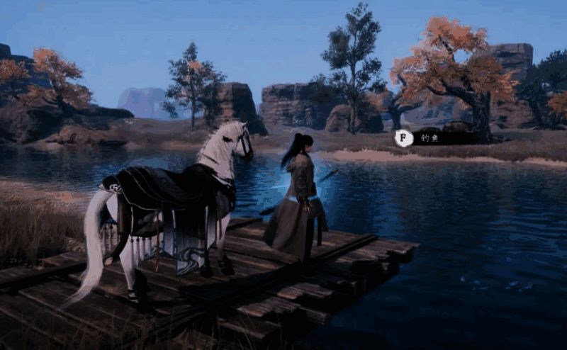 游戏内书画商人NPC立绘，身穿文人长衫，手持卷轴，背景为繁华街市，身旁摆放多幅待售字画