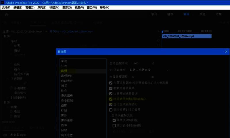 勾选‘时间轴录制期间静音输入’选项的设置界面