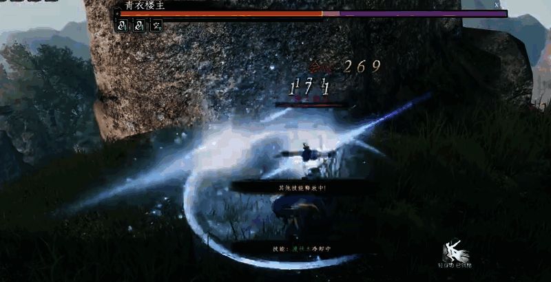 玩家角色与空欢喜和尚对话场景，对话框显示‘青衣楼主藏身青然林深处’