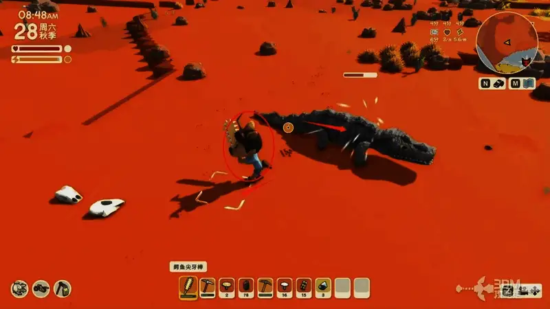 变异鳄鱼高高跃起，下方地面裂开，尖锐的地刺正从泥土中爆发而出，形成圆形攻击区域