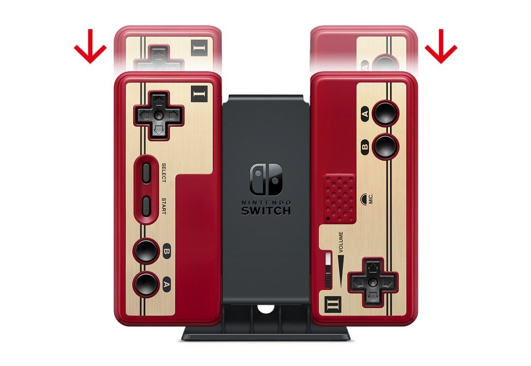 任天堂FC红白机主机与经典手柄陈列图，复古设计展现80年代科技感