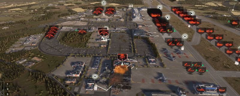 《断箭》游戏中温压弹爆炸瞬间的场景，火光冲天，冲击波席卷建筑物，展现出强大破坏力