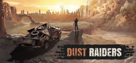 《Dust Raiders》游戏画面，武装改装车在沙暴中疾驰，车顶机枪扫射前方敌人