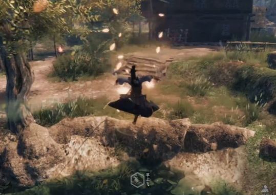 玩家在山洞前操作五行石阵，地面刻有金木水火土符号，光芒闪烁