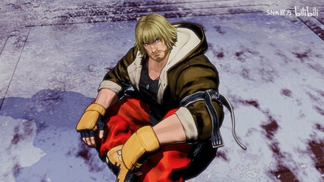 肯在南镇街头摆出战斗姿态，红色道服随风飘扬，背景为霓虹闪烁的城市夜景