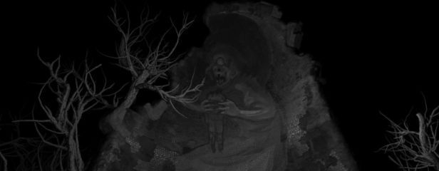 玩家手持火柴在黑暗房间中探索，微弱火光照亮墙壁上的神秘符号，四周弥漫着诡异气息