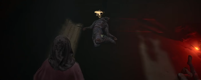 玩家角色正在对倒地敌人进行快速搜刮操作，界面显示‘搜刮进度98%’，周围环境为荒芜沙地与残破机械