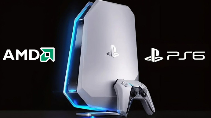 概念图展示未来PS6主机设计想象图，搭配高端电视呈现4K高刷新率游戏画面