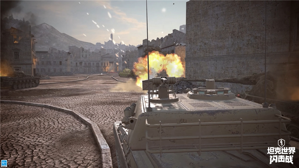 游戏内I系坦克歼击车正在开火，炮口火焰喷涌，弹药连续射出，战场光影效果震撼