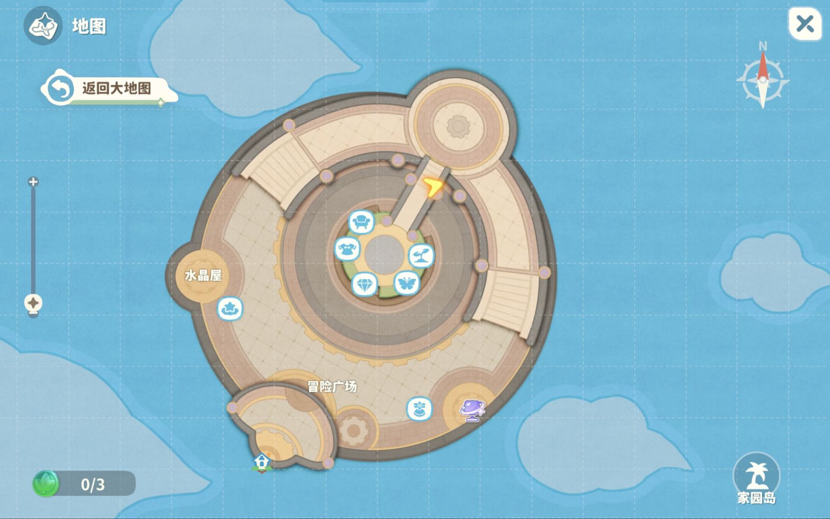 冒险岛场景特写，前景为缤纷花坛，气泡悬浮于左侧蓝紫色绣球花簇正上方，散发柔和浅蓝色光晕