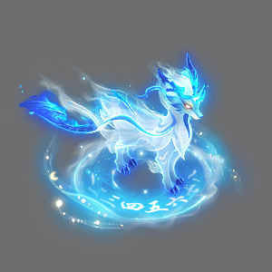 GIF动图：坐骑静止时‘星月’特效缓缓旋转，银白光轨环绕坐骑颈部，弯月微光轻盈浮动