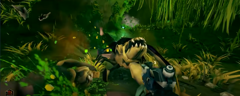 《深岩银河》游戏内实机画面：钻机手单膝跪地瞄准，手中等离子蓄能手枪前端凝聚出炽白高能球体，背景为熔岩洞窟与密集虫群