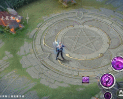 茨木童子开启大招时的鬼域特效：地面蔓延发光涂鸦网格，粒子随节奏脉动，伤害数字呈现手写喷漆字体风格