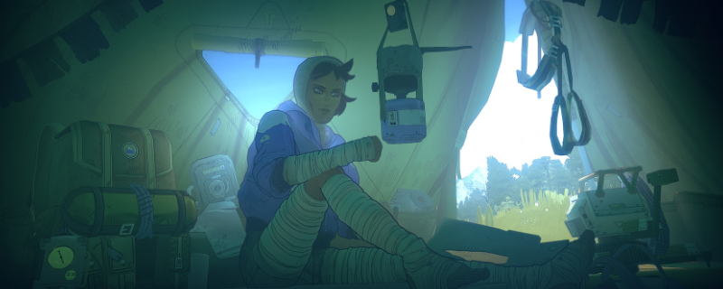 《孤山独影》游戏内场景：阴郁矿洞中，一枚悬浮发光的蓝色水晶碎片嵌在潮湿岩壁上，周围弥漫淡青色雾气