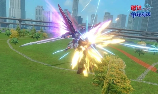 光翼突进衔接掌心炮：突进结束瞬间，右手掌心喷射高能光束，正中前方敌人胸口，造成巨大伤害数字与击退