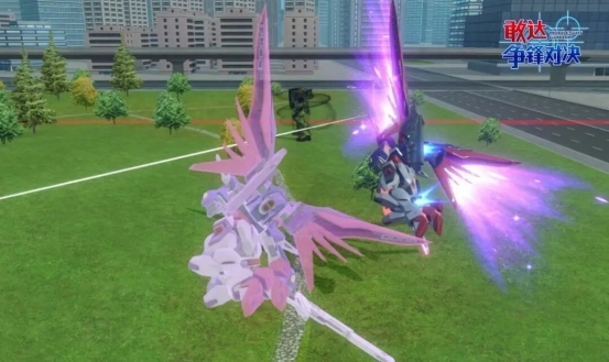 光翼突进（右）实战：机体向右上方弧线跃升，完美绕开左侧集火火力网，直扑敌方后排